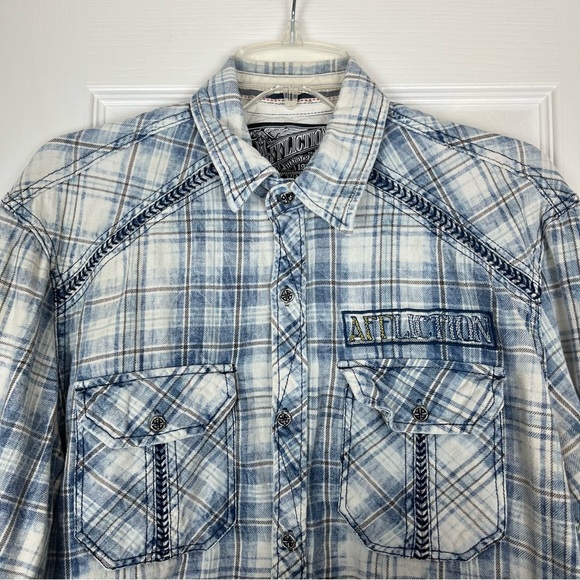 Affliction Black Premium Embroidered Live Fast Plaid Button Up Shirt - Picture 2 of 8